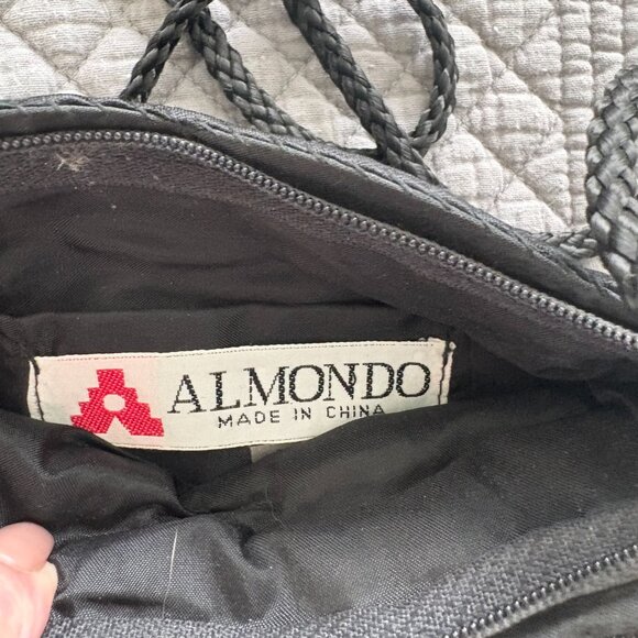 Vintage Almondo Black Evening Bag Beaded Trim Ruched Formal Clutch Purse EUC - Picture 5 of 8